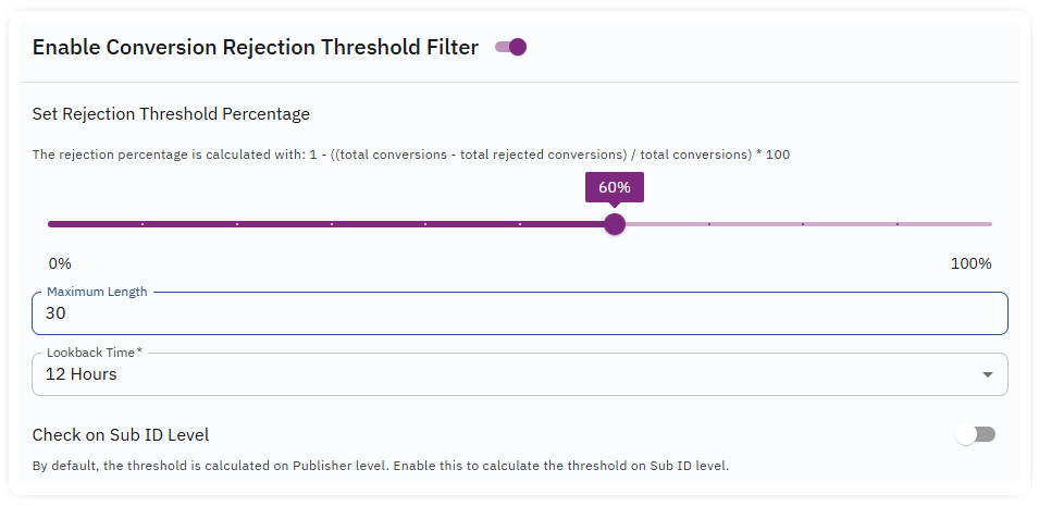 conversion rejection threshold
