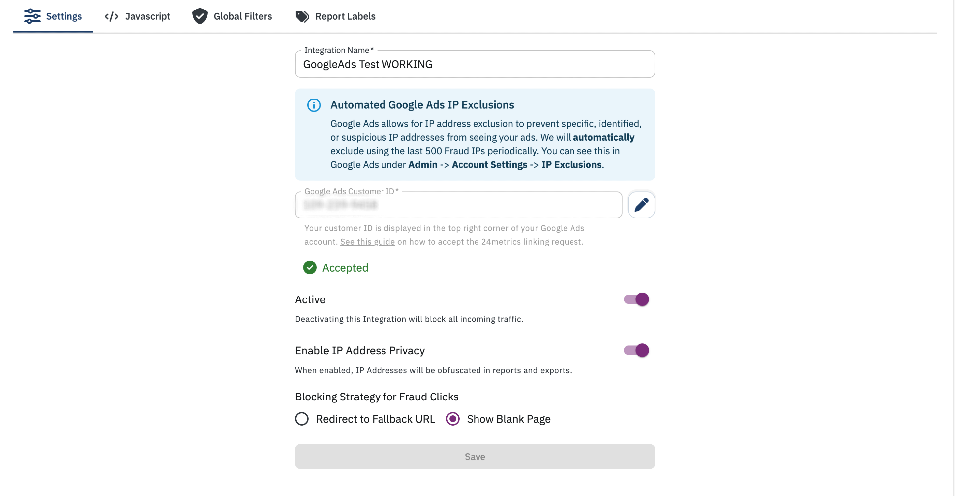Google Ads integration completed