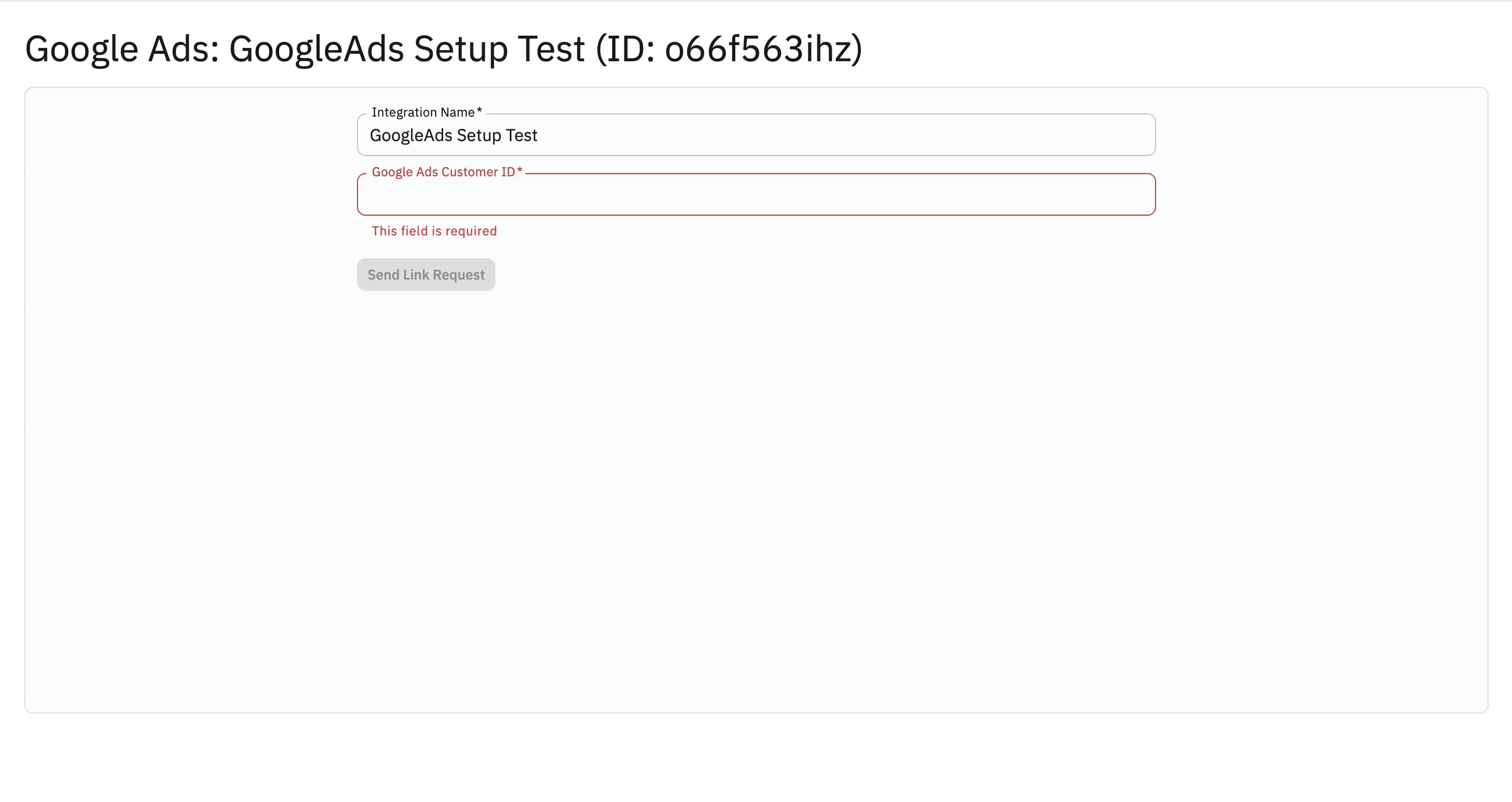 Customer ID setup interface