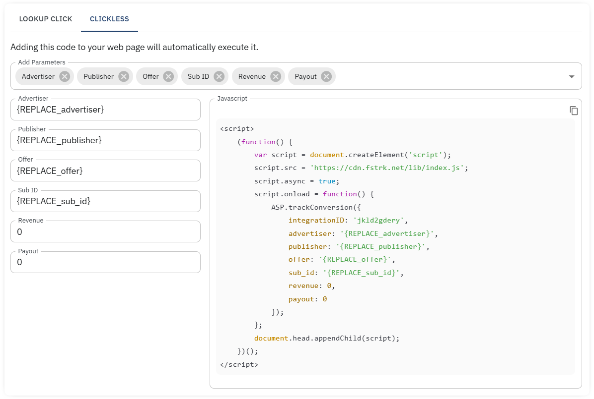 javascript clickless conversions